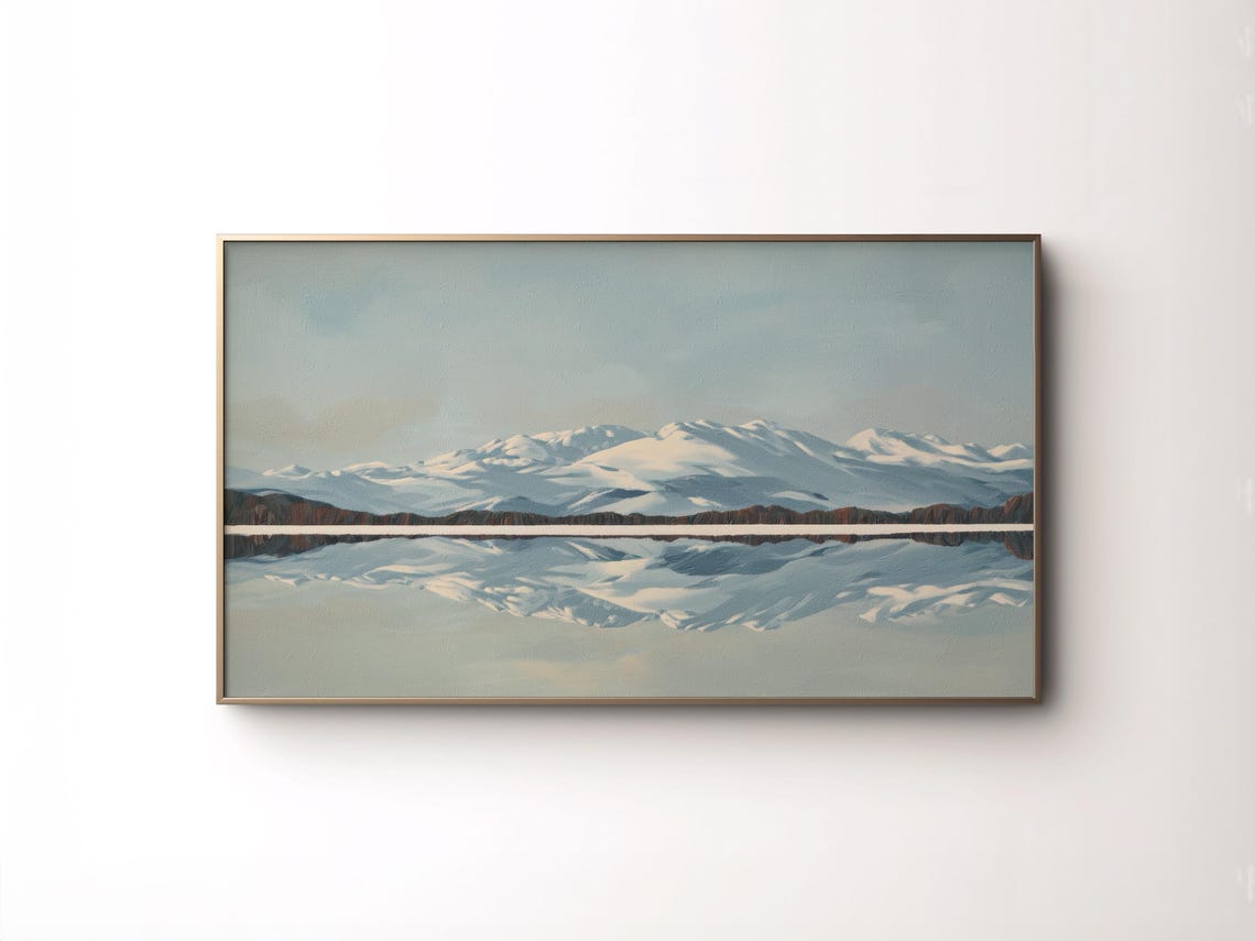 Snowy Mountain Lake Mirror Reflection Minimalist Winter Poster - Image 3