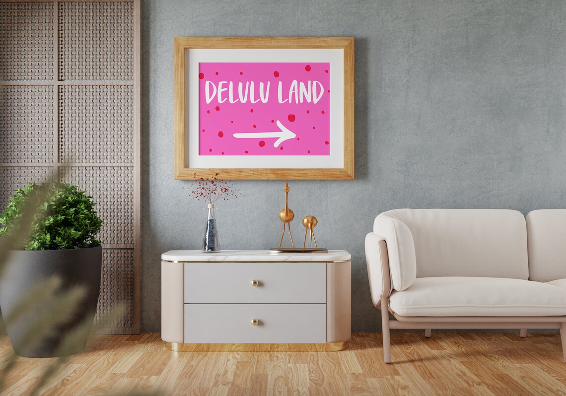 Delulu Land Pink Polka Dot Trendy Preppy Quote Wall Art Poster Print - Image 2