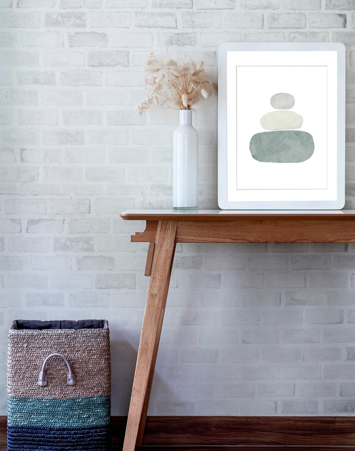 Stacked Pebbles Abstract Zen Stones Grey Sage Minimalist Poster - Image 3