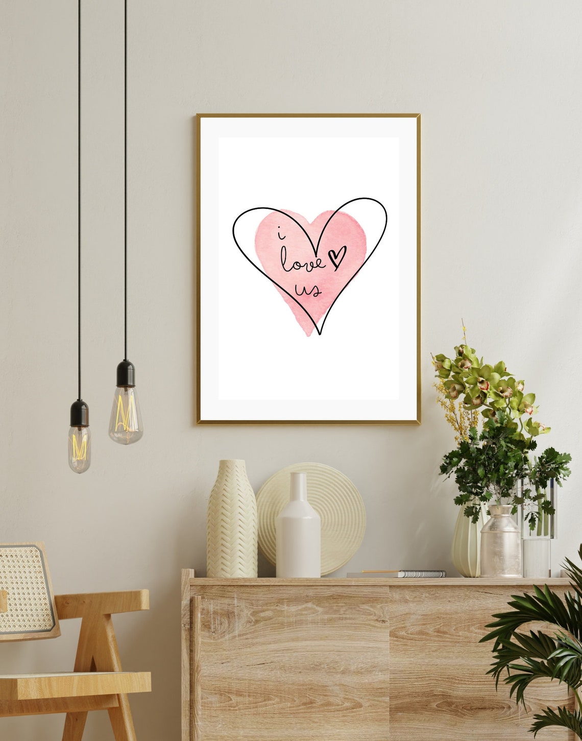 I Love Us Pink Watercolor Heart Romantic Couples Gift Poster - Image 2