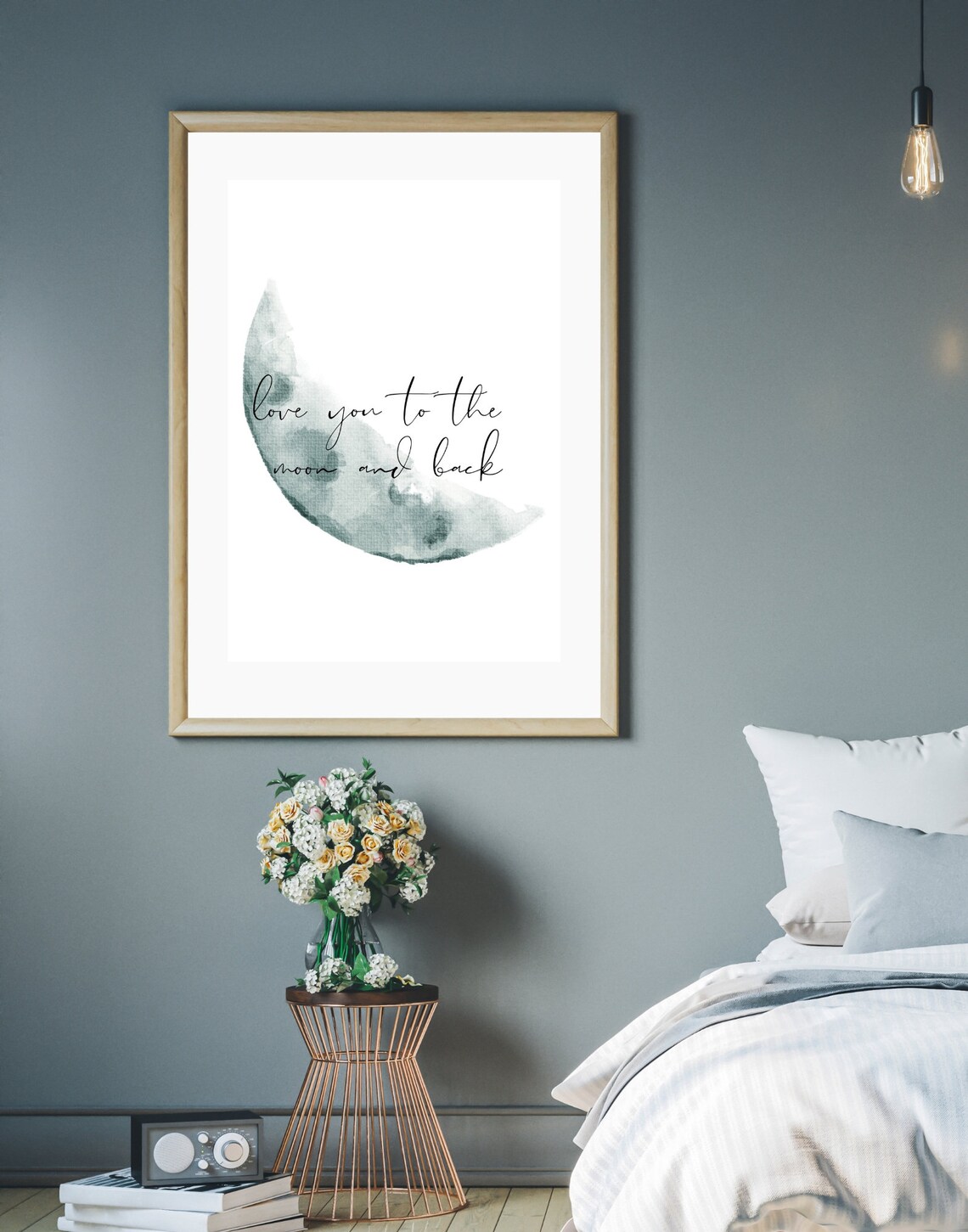 Love You To The Moon And Back Teal Crescent Watercolor Poster - Image 4