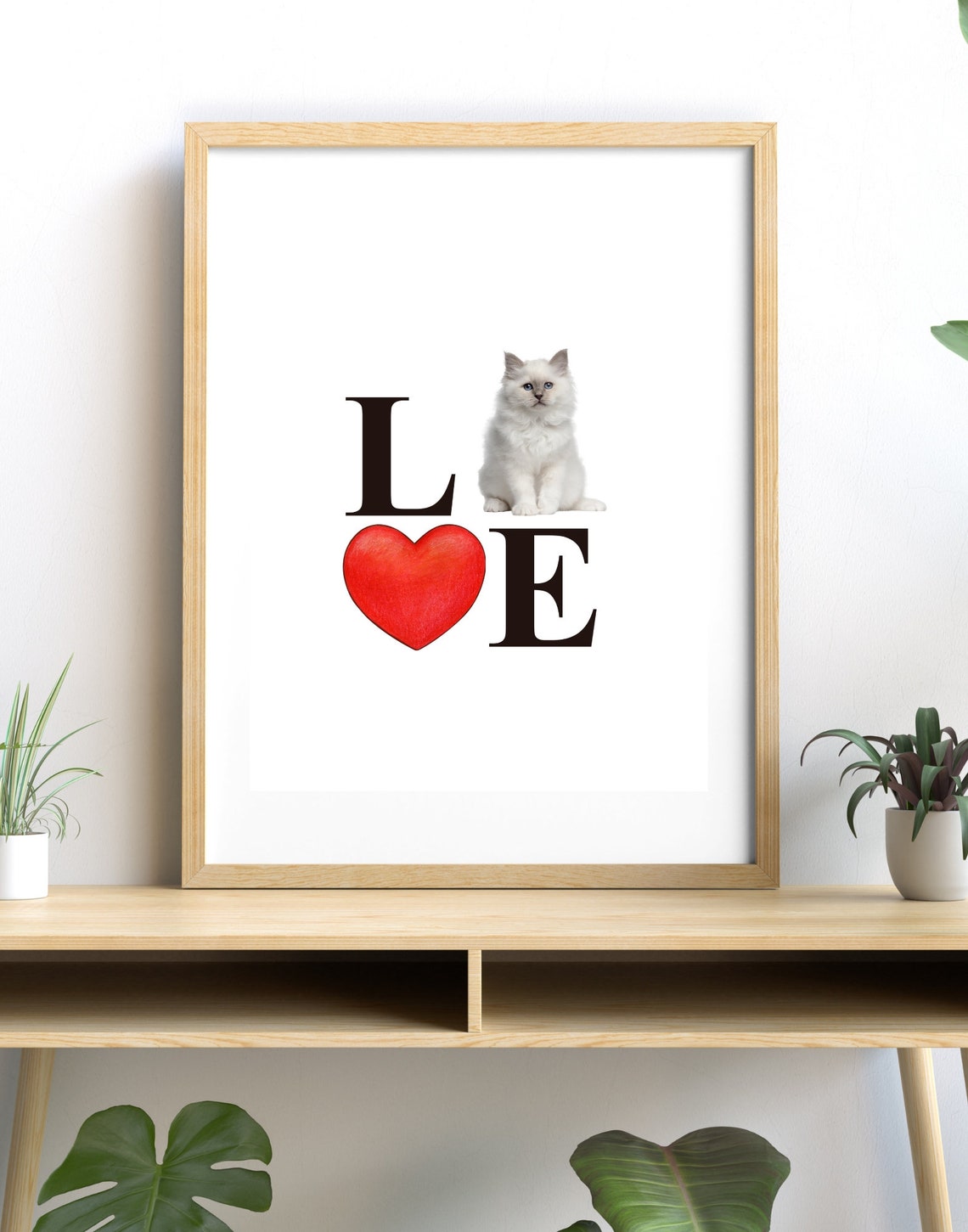 Sweet Love Typography Red Heart White Kitten Cat Mom Gift Poster - Image 2