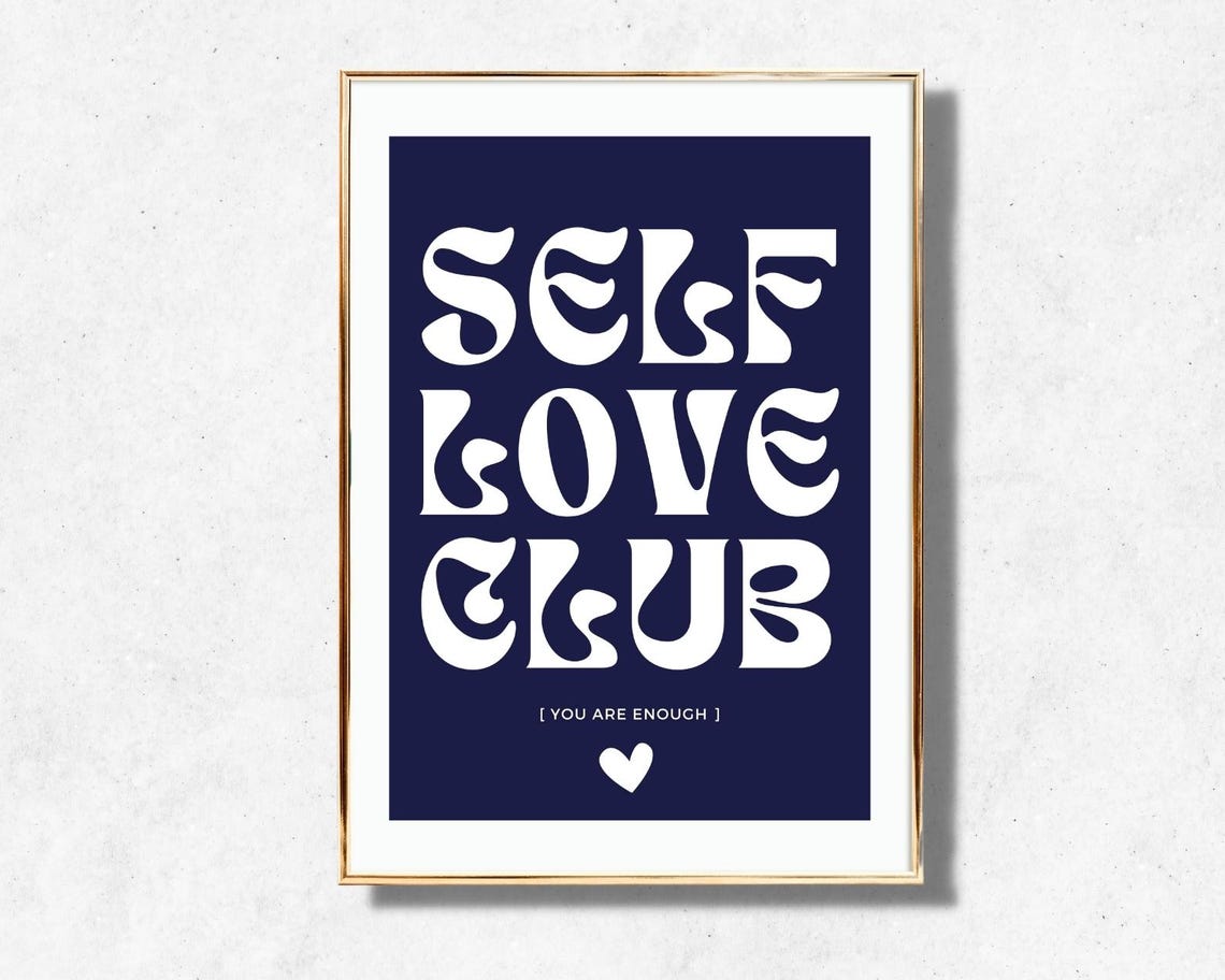 Self Love Club Navy Blue White Retro Typography Affirmation Poster - Image 4