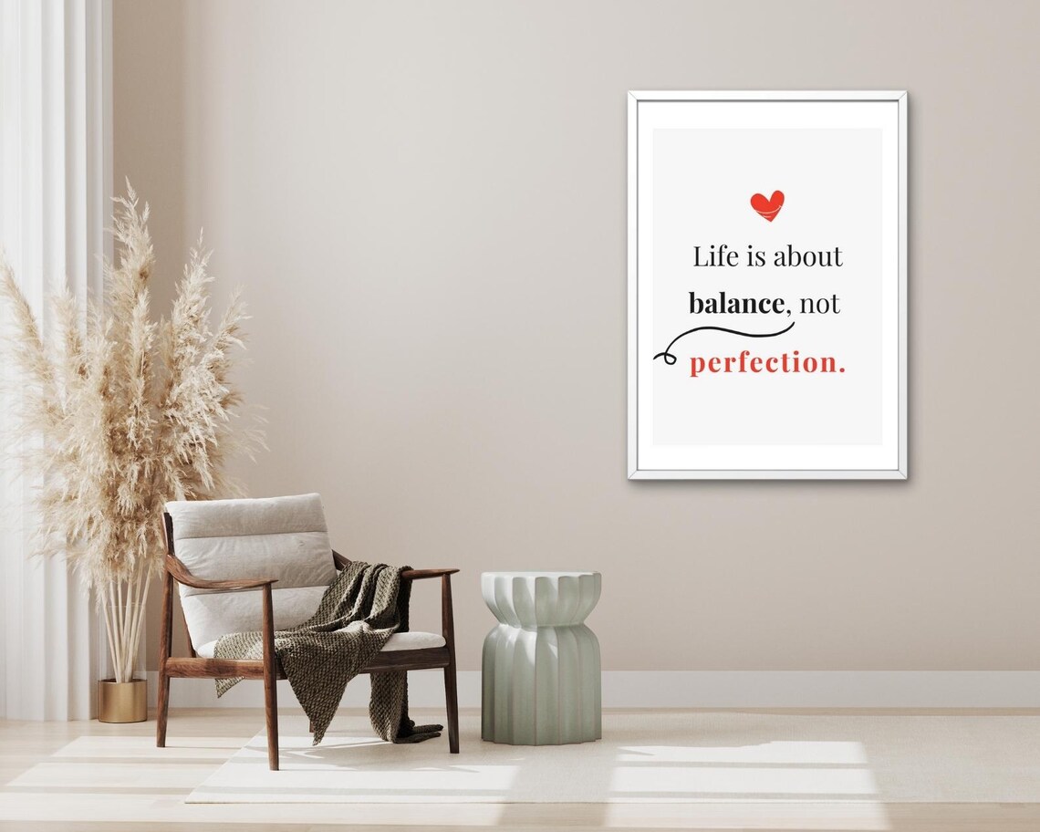 Life Is About Balance Not Perfection Quote Heart Red Accent Poster - Image 3
