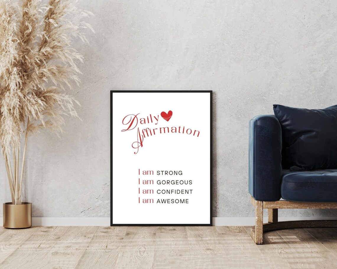 Daily Affirmation I Am Strong Gorgeous Confident Awesome Quote Poster - Image 3
