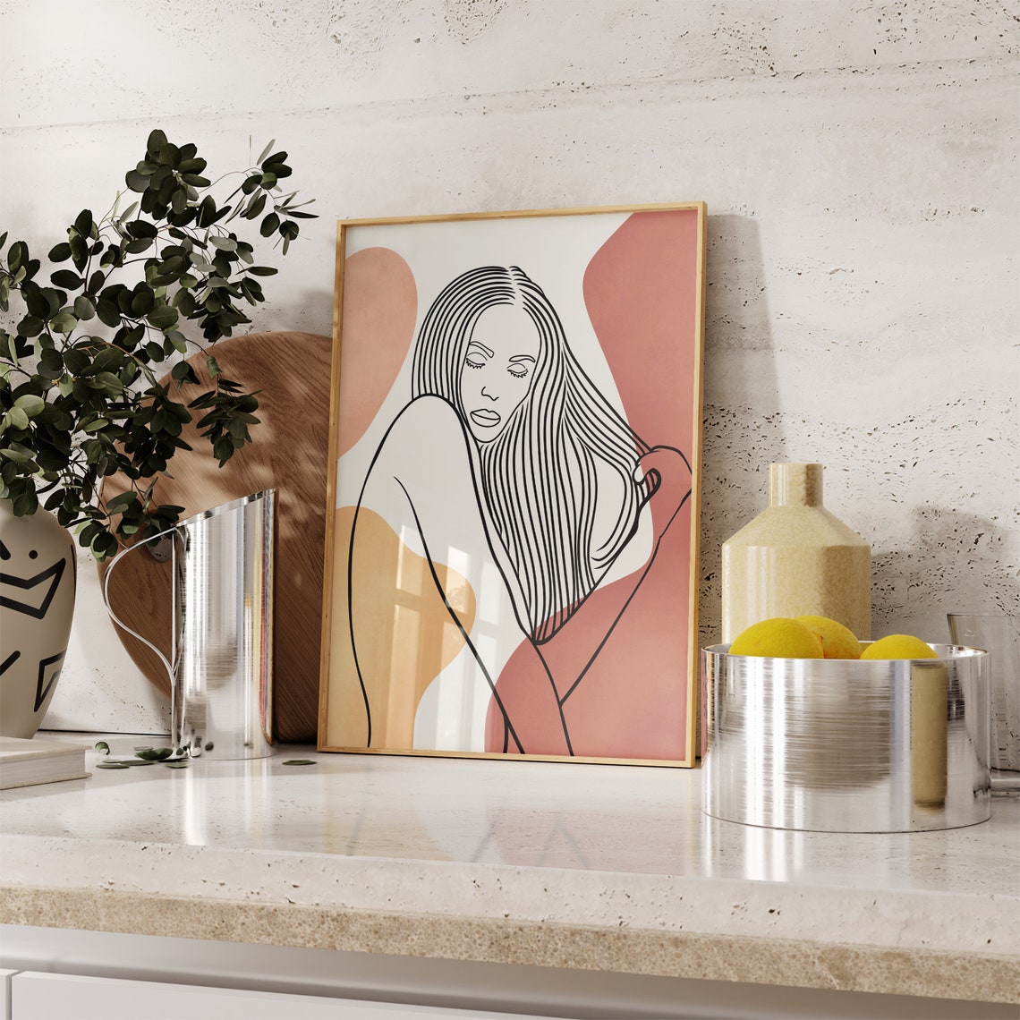Woman Portrait Line Art Blush Abstract Minimalist Art Poster