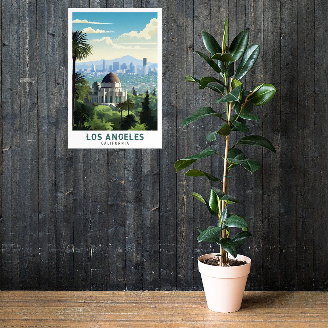 Los Angeles Griffith Observatory City Skyline Vintage Travel Poster - Image 2