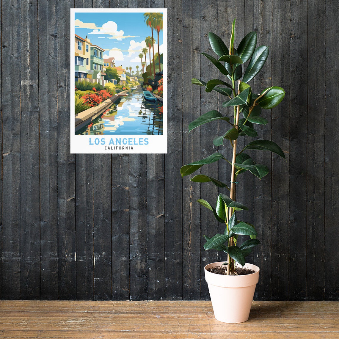 Los Angeles Venice Canals Colorful Houses Waterway Travel Poster - Image 2