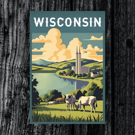 Wisconsin Vintage Travel Poster Print Wall Art Gift Idea Home Decor