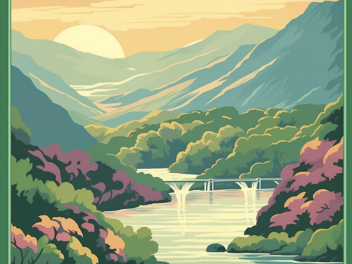 New Jersey River Valley Sunset Waterfall Vintage Travel Poster - Image 3
