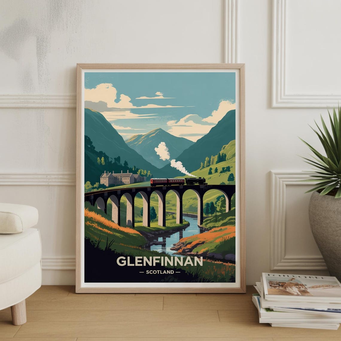 Glenfinnan Viaduct Scotland Steam Train Vintage Travel Poster