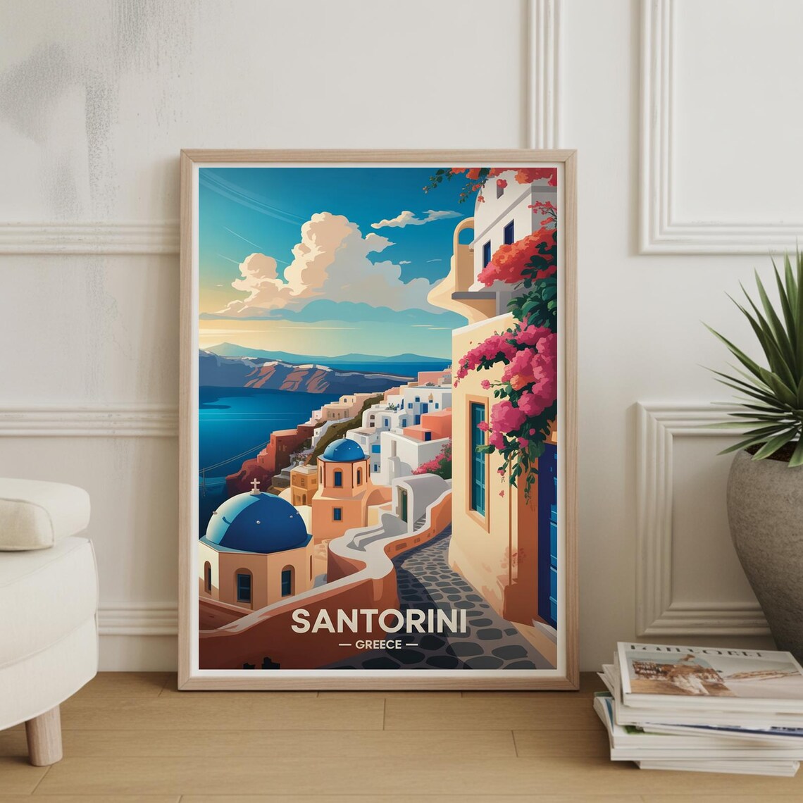 Santorini Greece Travel Poster, Wanderlust Wall Art