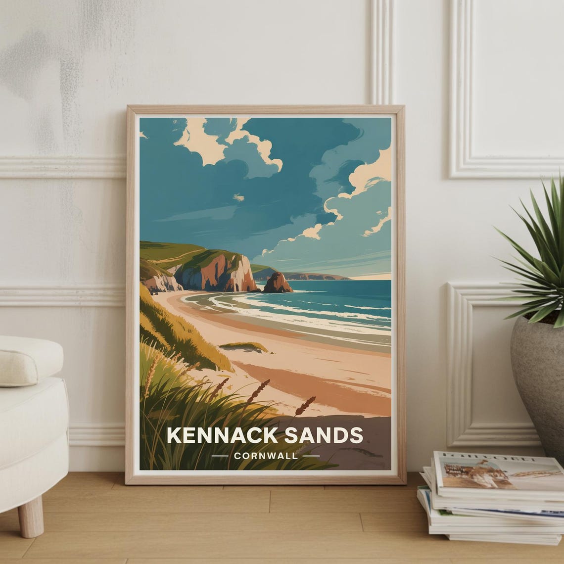 Kennack Sands Cornwall Beach Retro Coastal Seaside Travel Poster