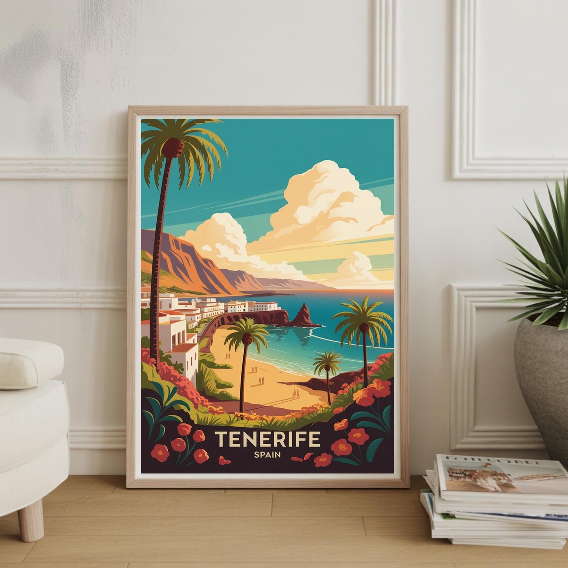 Tenerife Spain Island Retro Beach Coastline Vintage Travel Poster