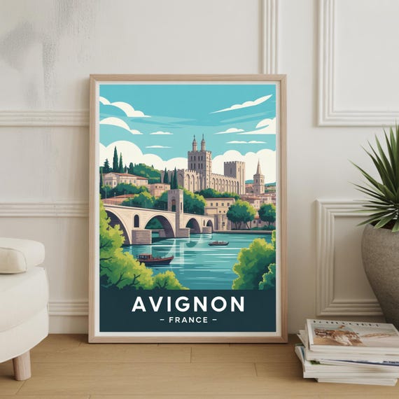 Avignon Travel Poster France Scenery Wall Art French Cityscape Illustration Europe Destination Decor Home Office Artwork