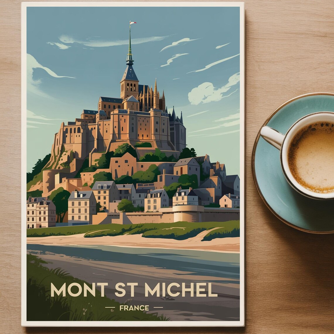 Mont St Michel France Abbey Island Vintage Style Travel Poster