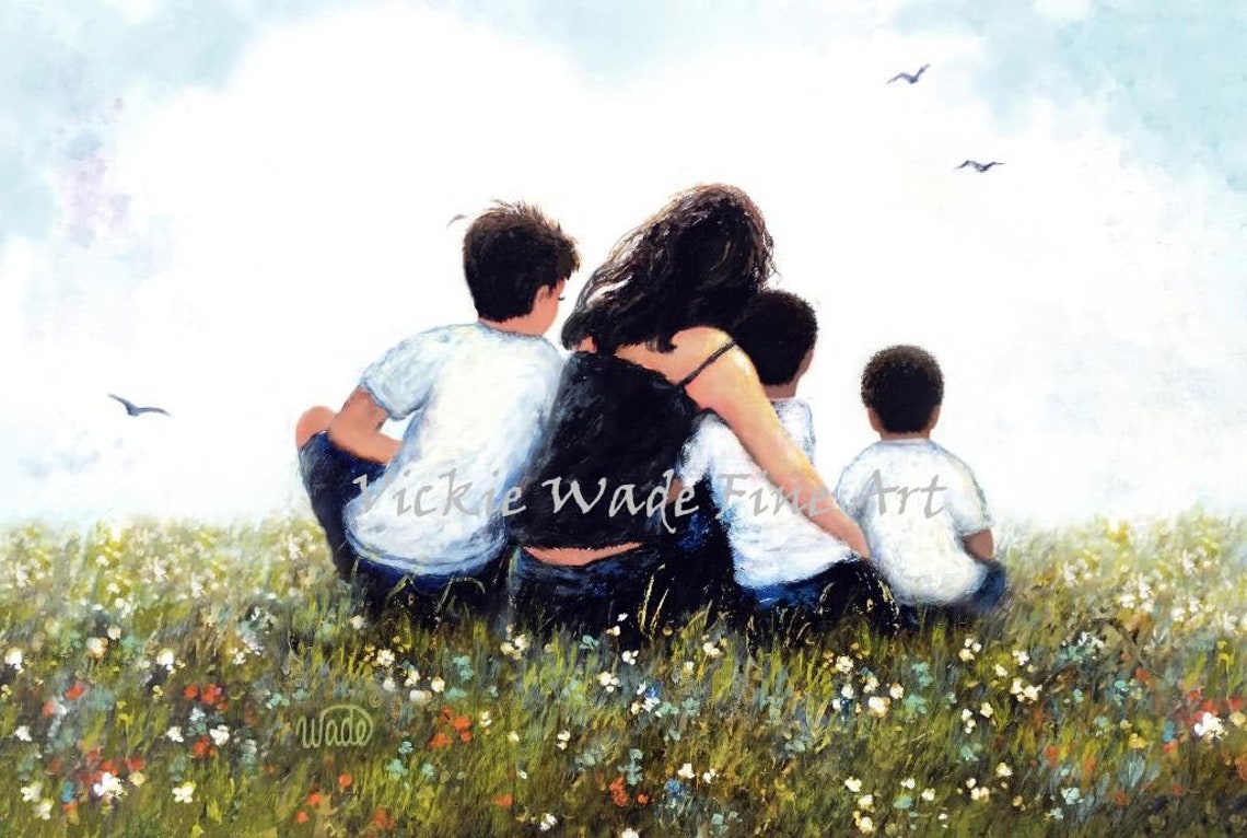 Mother with Three Sons Resting in a Wildflower Meadow Poster