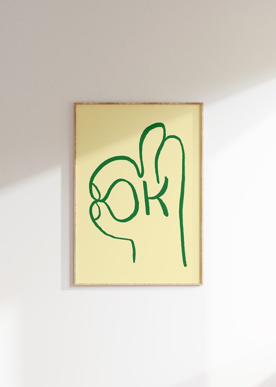 Ok Print Typography Funky Wall Art Trendy Green Retro Wall Art Aesthetic Okay Poster Home Decor Mid Century Modern Green