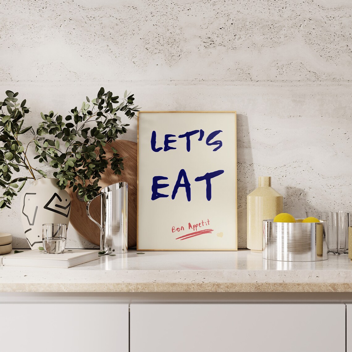 Lets Eat Kitchen Quote Art Print, Retro Typography - Image 3