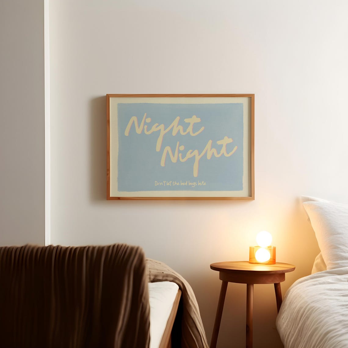 Night Night Bedtime Script Blue Pastel Funny Bedroom Wall Art - Image 2