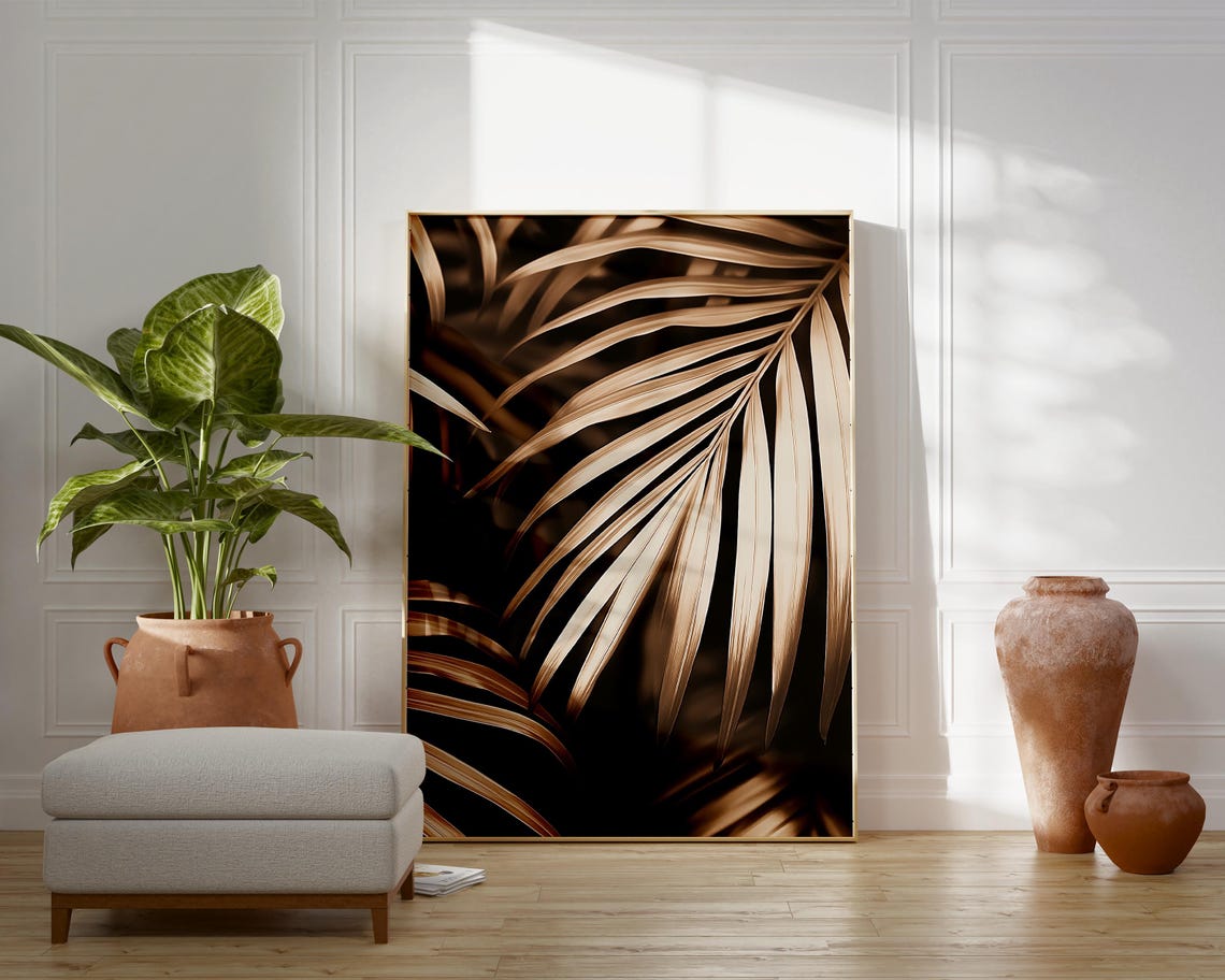 Abstract Sepia Palm Leaf, Modern Tropical Decor - Image 2