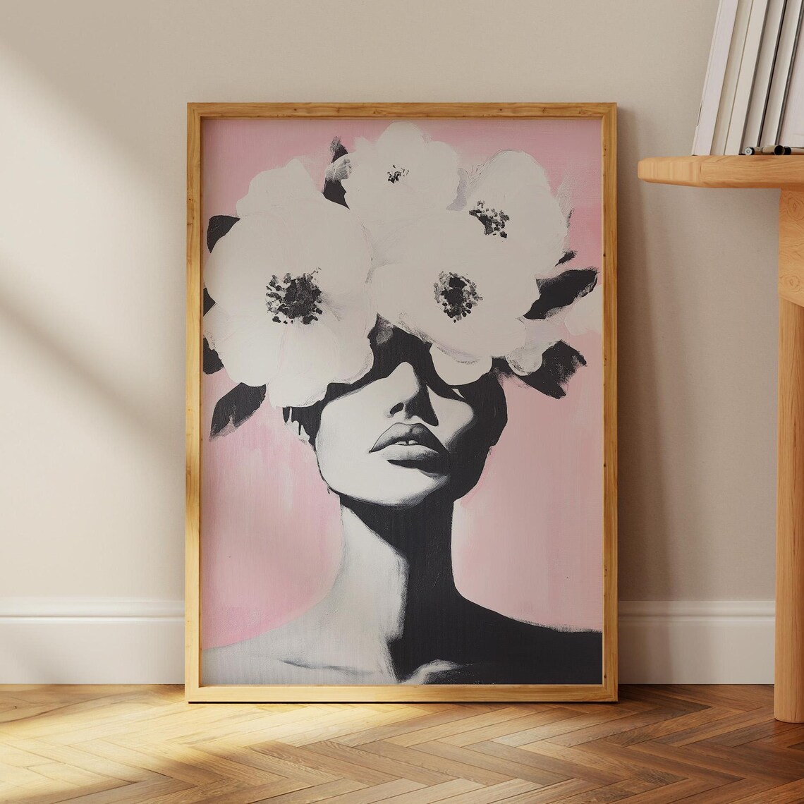 Oil Paint Abstract Woman With Flower, Modern Portrait