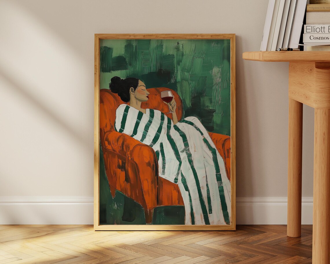 Woman Drinking Wine, Minimalist Bartender Art Print - Image 2