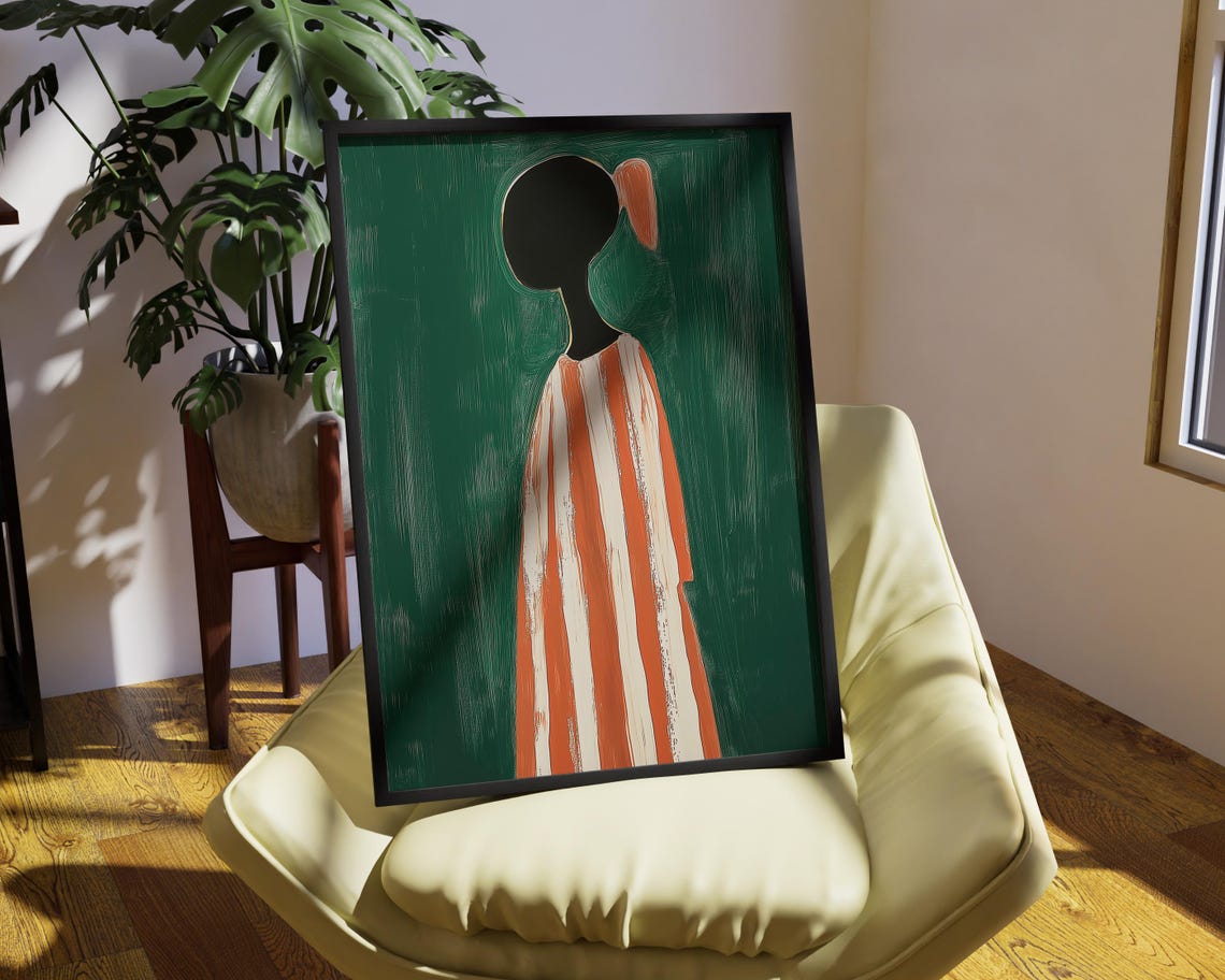 Emerald Green Abstract Woman Minimalist Art Print - Image 2