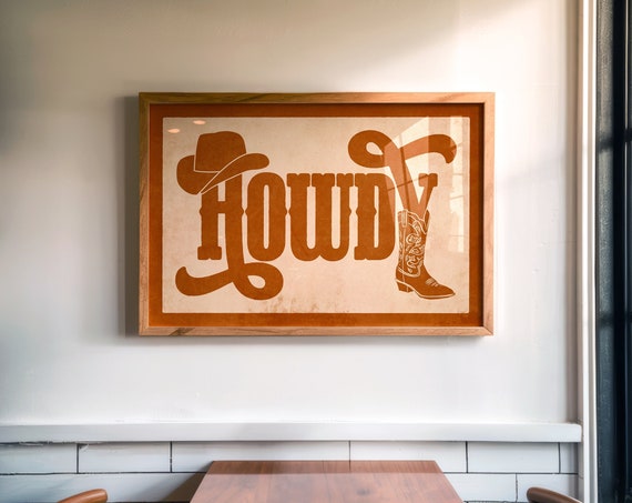 Howdy Typography Poster Cowboy Wall Art Tan Leather Howdy Picture Modern Farmhouse Art For Kitchen Western Decor Welcome Sign