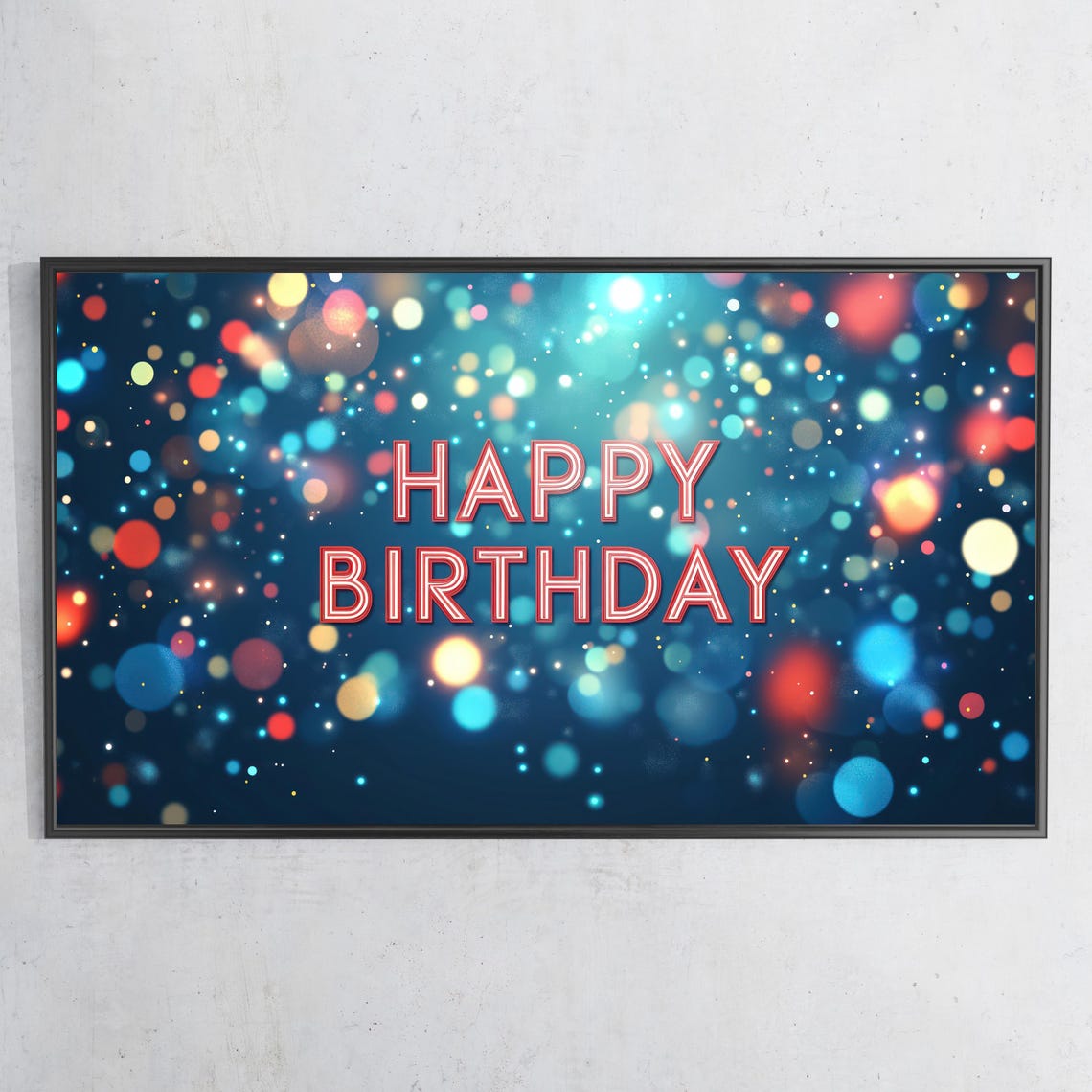 Happy Birthday Neon Letters Confetti Party Celebration Wall Art Print