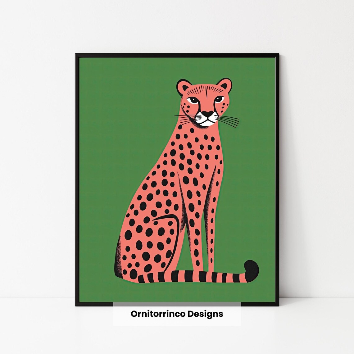 Pink Cheetah Green Background Bold Modern Wild Animal Art Print Poster