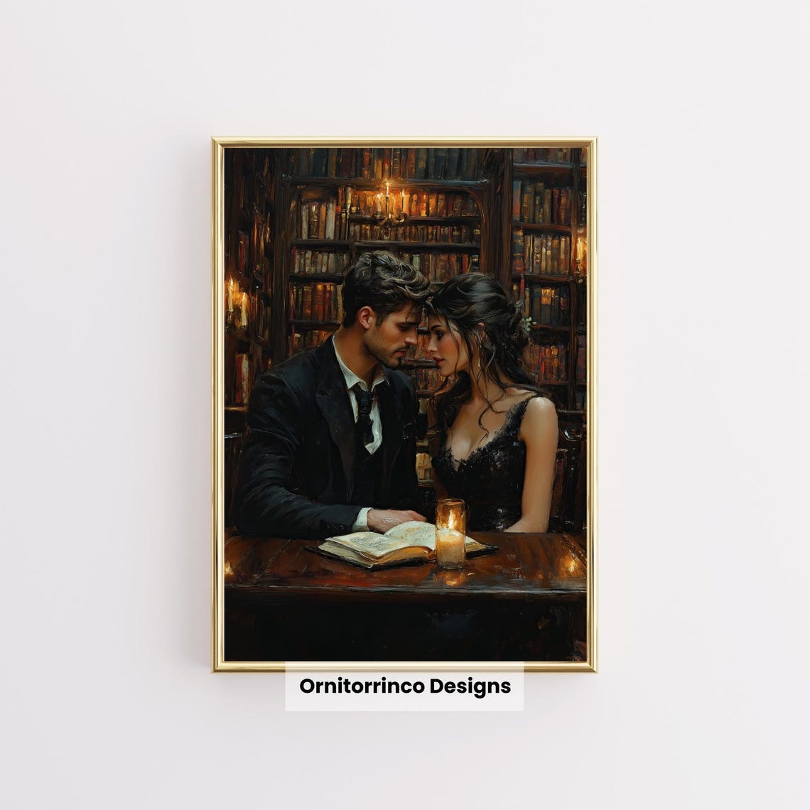 Romantic Couple Dark Academia Wall Art Moody Aesthetic Print Vintage Style Home Decor For Book Lovers W86