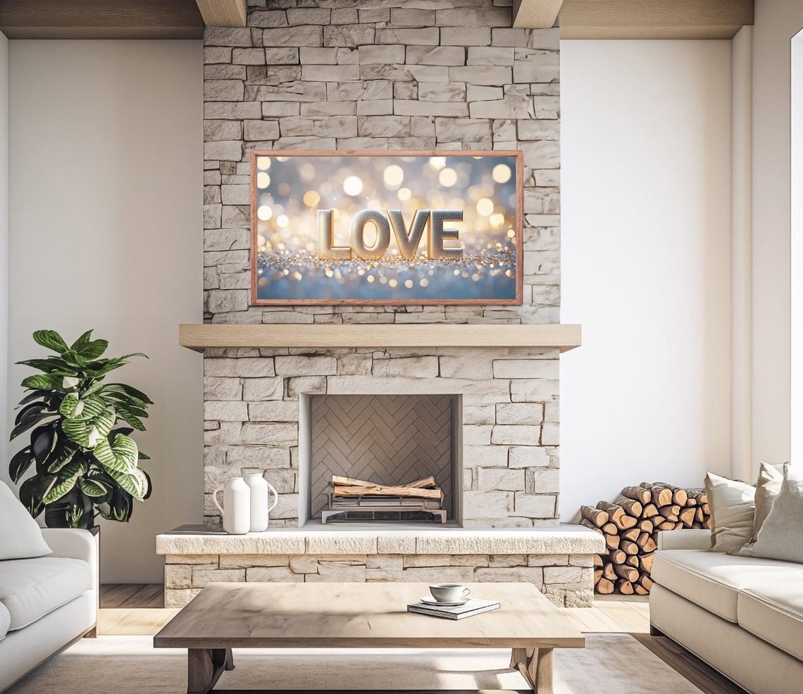 Golden Glitter Love Letters Sparkling Bokeh Romantic Word Wall Art - Image 2