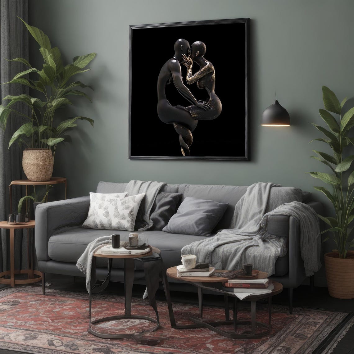 True Love Embracing Couple Bronze Sculpture Black Art Poster - Image 2