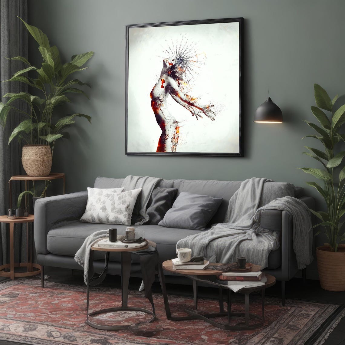Abstract Woman Figure Dissolving Red Ink Splash Artistic Poster - Image 4