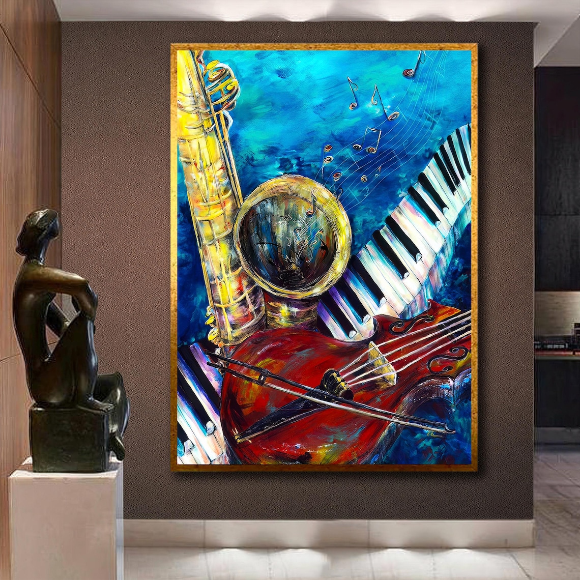 Colorful Saxophone Violin and Piano Musical Instruments Oil Painting Art Poster - Image 3