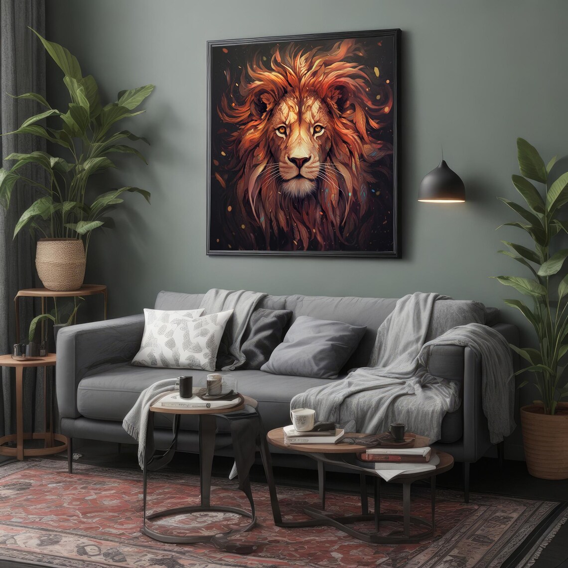 Bold Scarlet Lion Portrait Fiery Mane King of Jungle Art Poster - Image 4