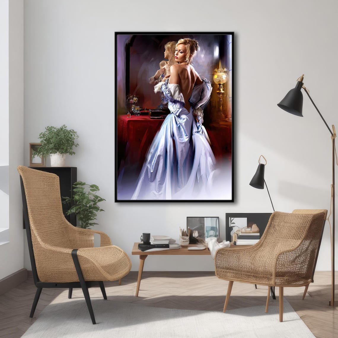 Woman in Satin Dress Before Mirror Classical Figurative Art Poster - Image 2