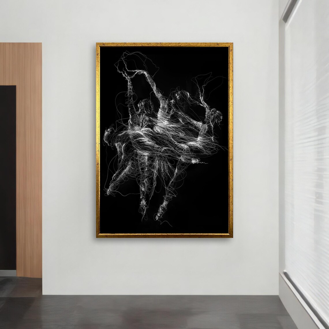 Black and White Calligraphic Ballerina Dancers Line Art Modern Dance Poster - Image 2