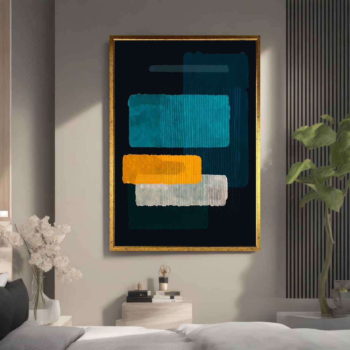 Teal Orange White Abstract Color Blocks Modern Minimalist Poster - Image 4
