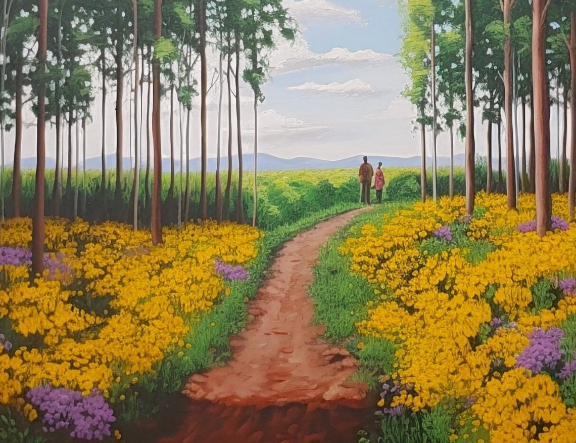 Summer Forest Path Wildflower Walk Tall Trees Landscape Poster - Image 3