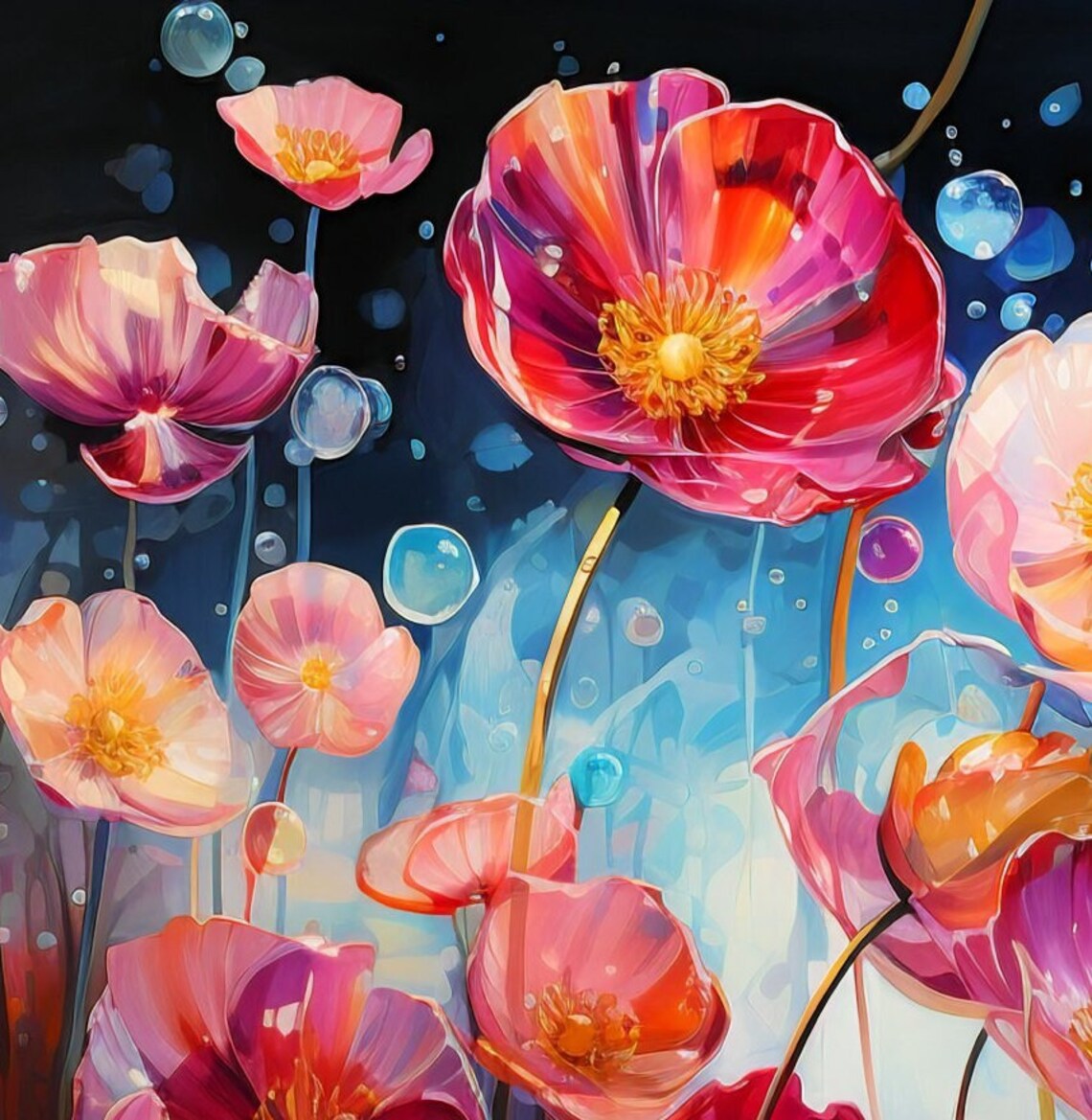 Multicolored Flower Waterflow Crystal Inspired Expressionist Drips - Image 2