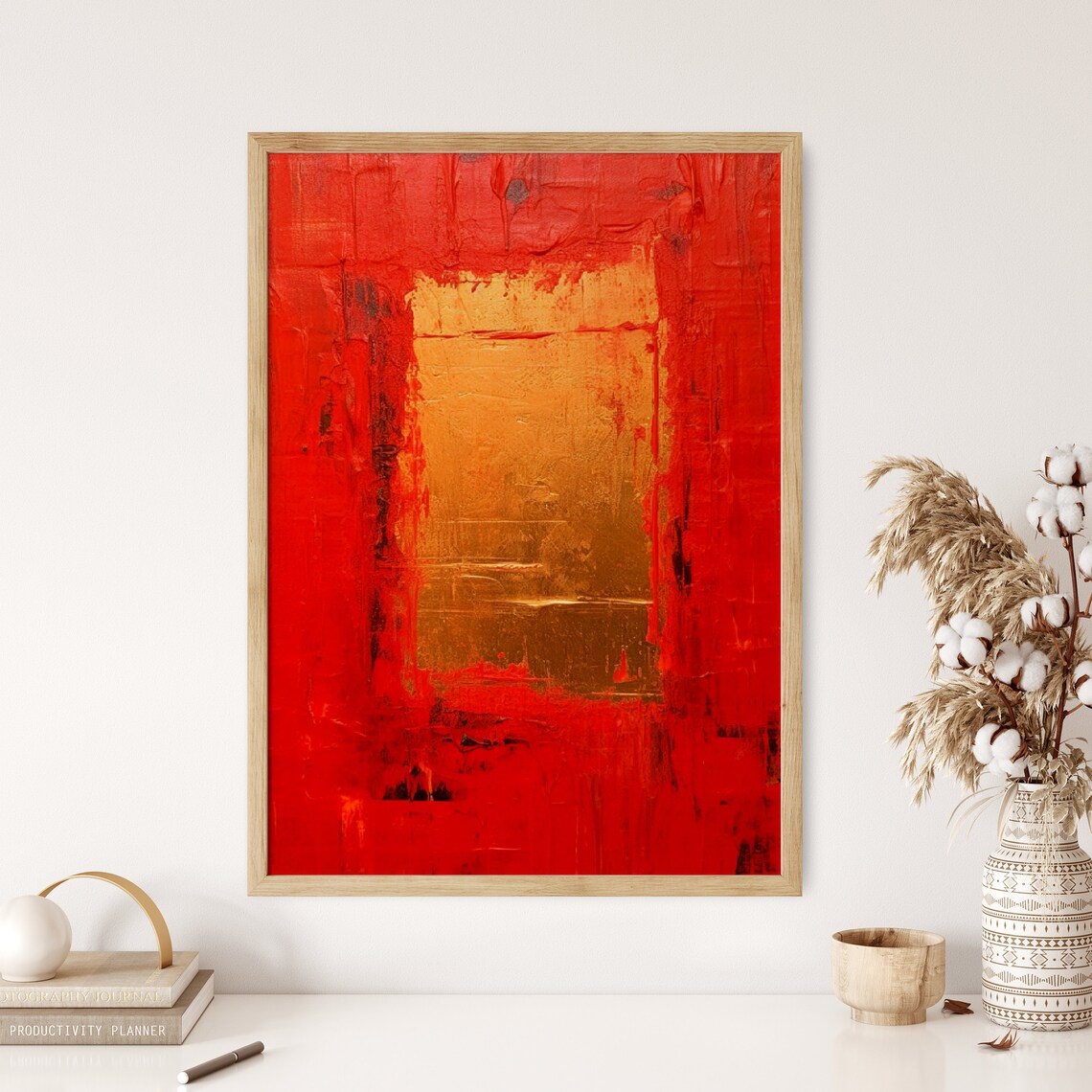 Dramatic Red and Gold Abstract Expressionist Textured Painting Poster - Image 3