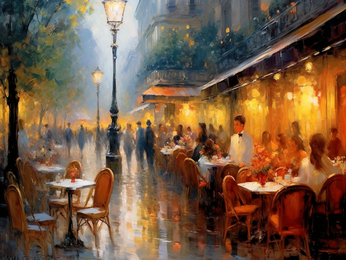 Paris Cafe Terrace Painting Evening Bistro Street Scene Poster - Image 3