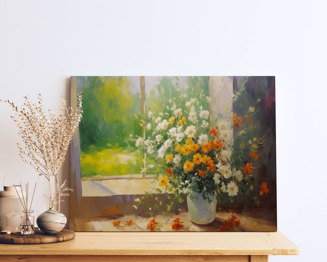 Daisy Pot Sunny Windowsill Garden View Peaceful Floral Poster