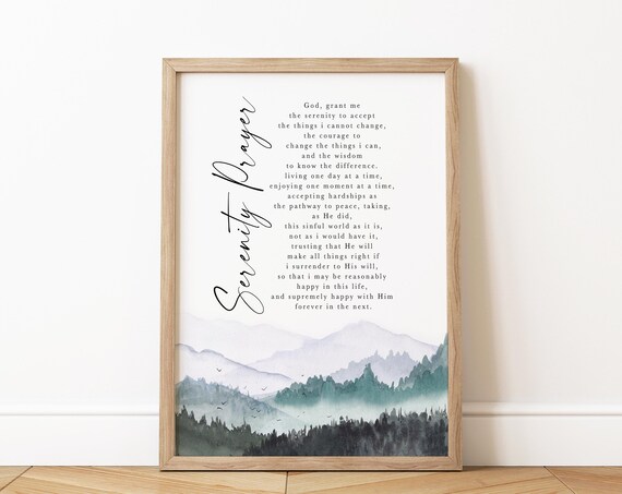 Serenity Prayer Vertical Script Misty Mountain Scripture Poster