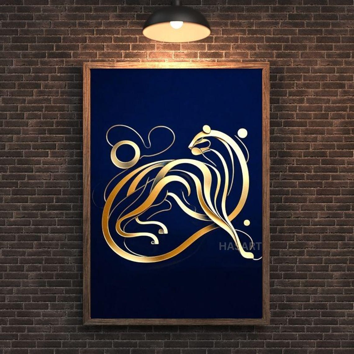 Golden Leopard Silhouette Flowing in Ribbons on Deep Navy Poster