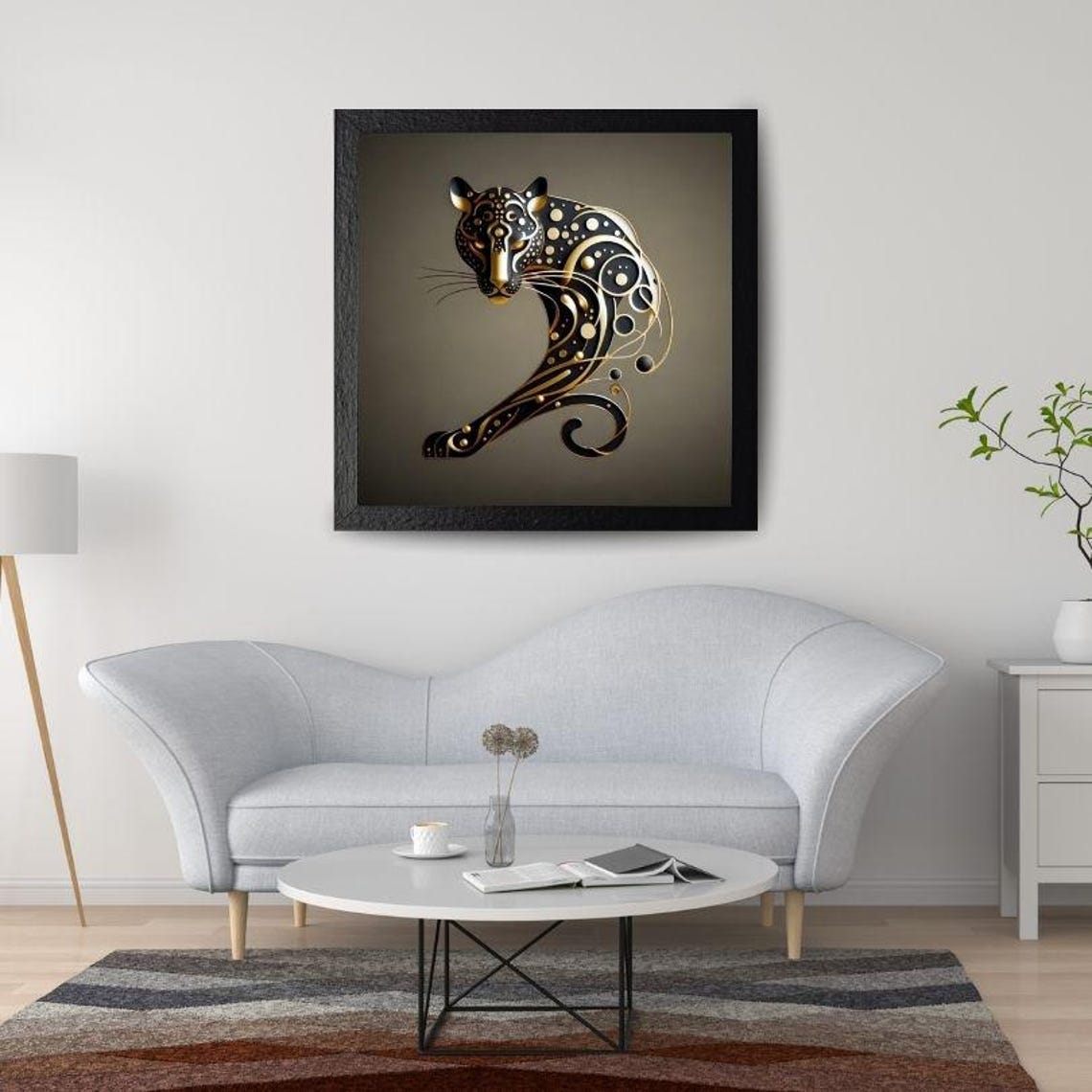 Black And Gold Dotwork Leopard Graceful Elegant Modern Art Poster - Image 2