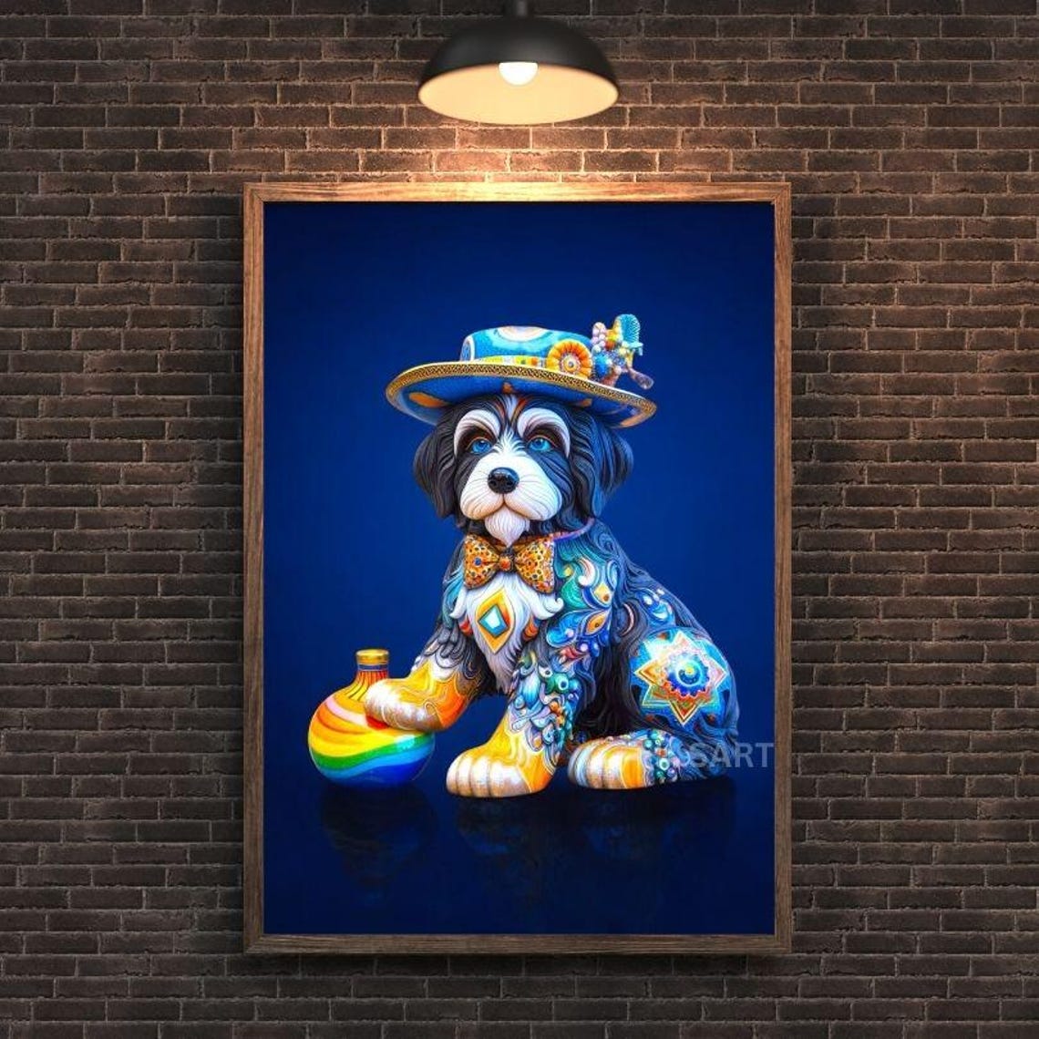 Dapper Puppy With Decorated Hat And Bow Tie Whimsical Art Poster