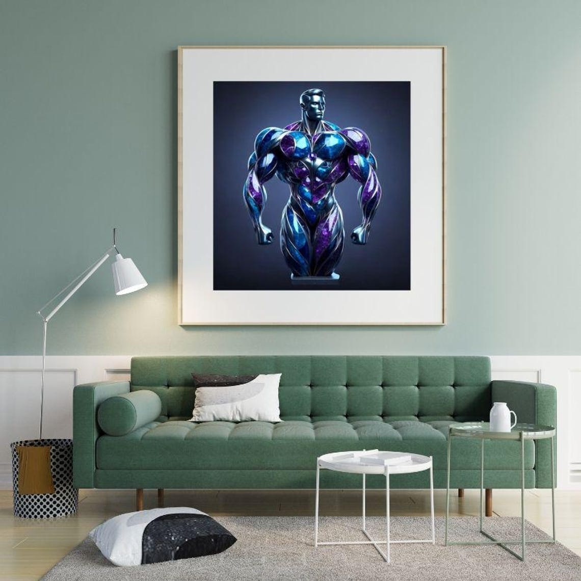 Towering Purple Blue Metallic Bodybuilder Front Pose Art Poster - Image 3